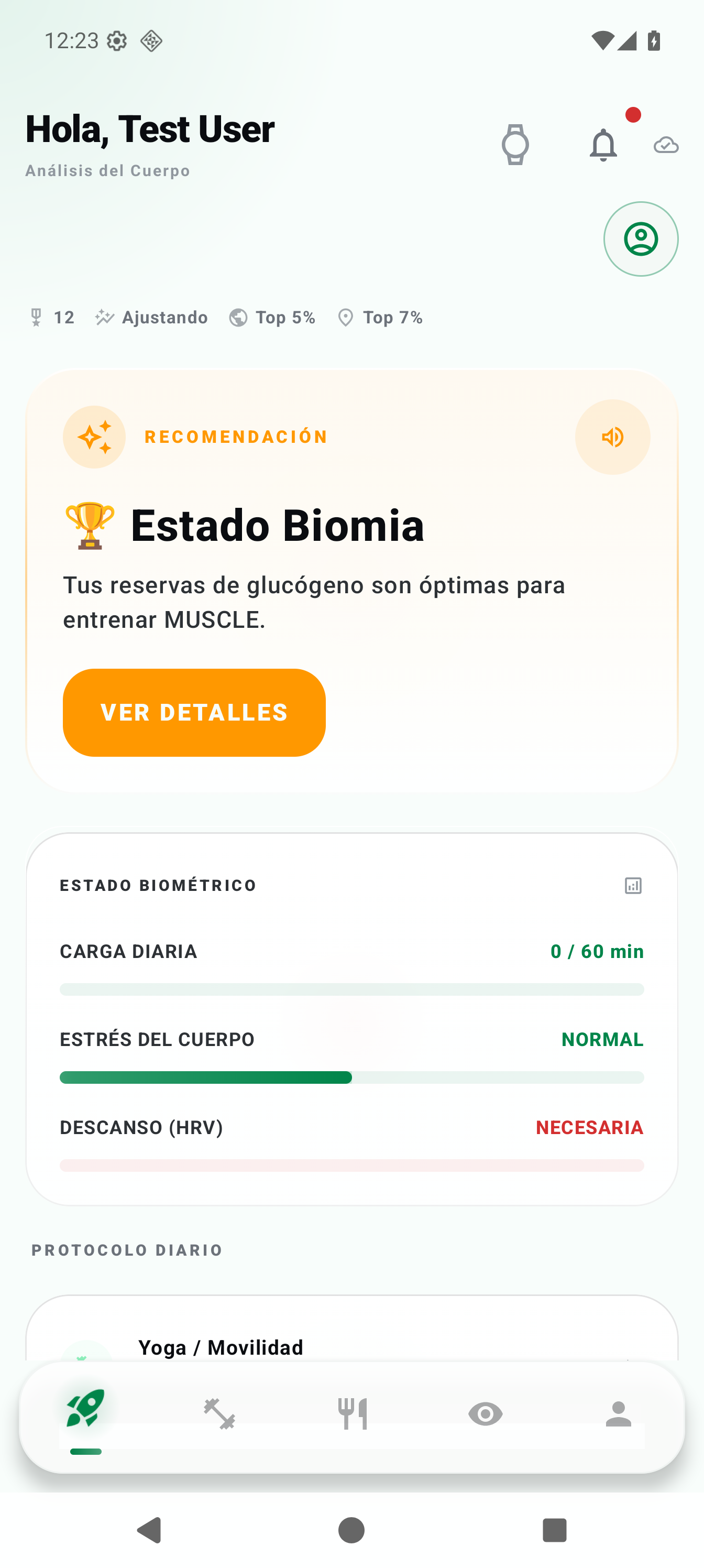 Biomia Interfaz - Planes y Recetas